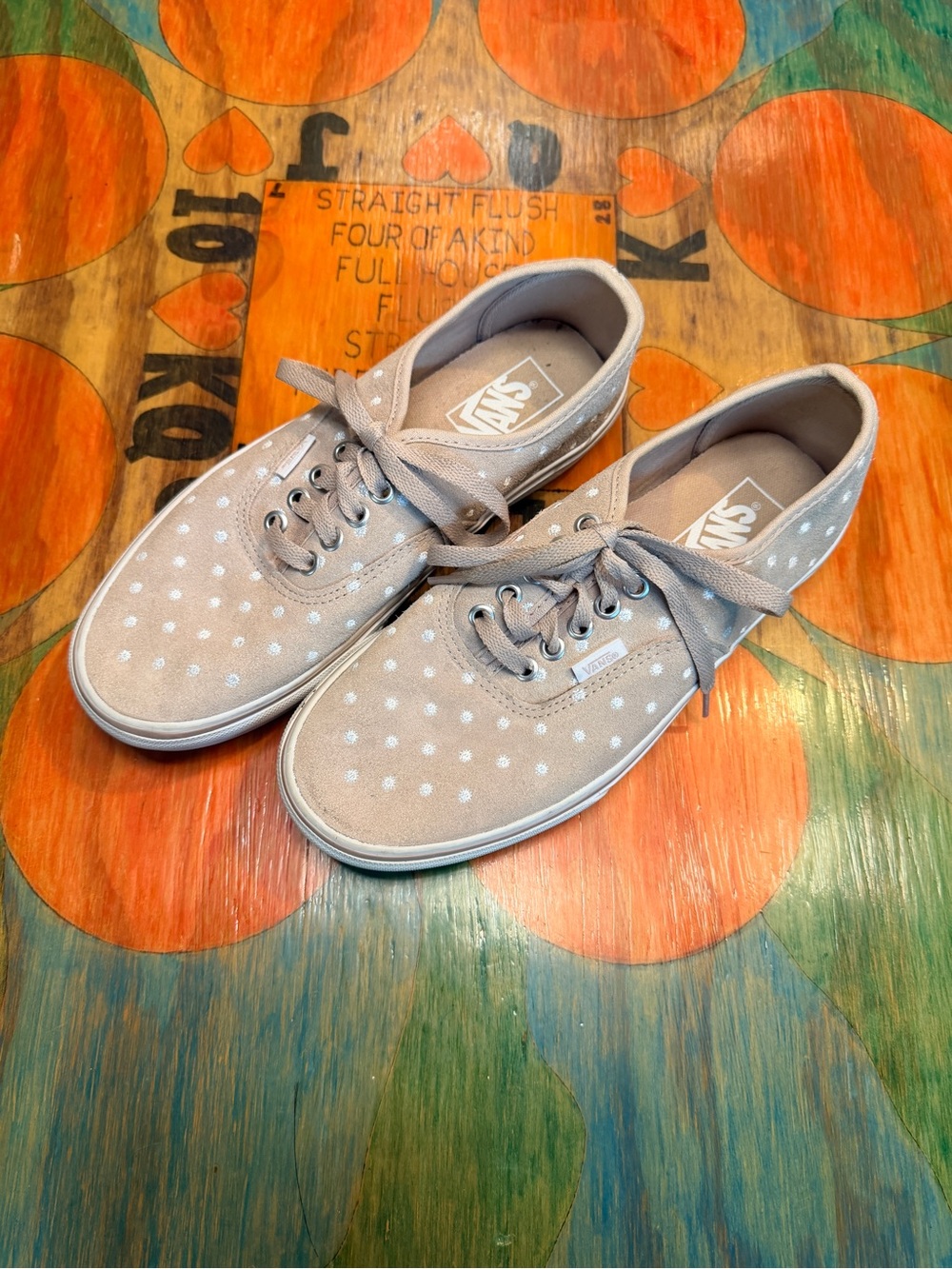 Suede Tan White Lace Up VANS White Dot Skater Sneaker Womens 9 Mens 7.5 Vacation